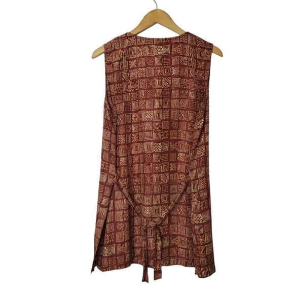 Vtg 1010 Design Silk Tunic Top Vest Pants Set Sz L Batik Print Lagenlook Brown - Picture 3 of 14